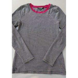Lauren Polo Shirt Womens S Green Label Black White Striped Long Sleeve Top